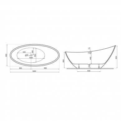 Laisvai statoma vonia ZOE 180x80, juoda, Polimat 4