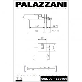 Maišytuvas praustuvui iš sienos MIS, Palazzani