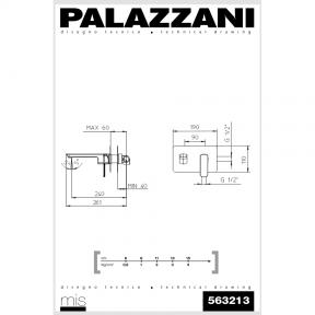 Maišytuvas praustuvui iš sienos MIS, Palazzani