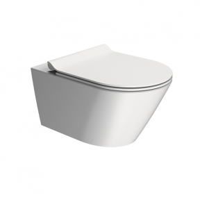 Matinis baltas WC KUBE X 55x36 Swirlflush® Dualglaze® su Soft Close dangčiu, GSI