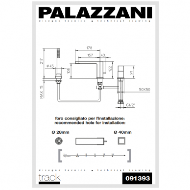 Maišytuvas montuojamas į vonios kraštą TRACK, Palazzani