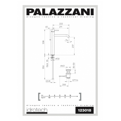 Высокий смеситель для умывальника Palazzani Idrotech 2 1