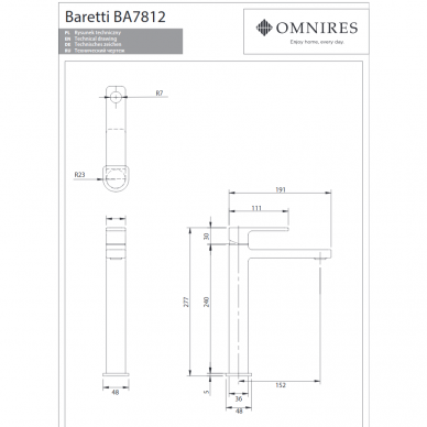 Смеситель для умывальника BARETTI, черный, Omnires 2