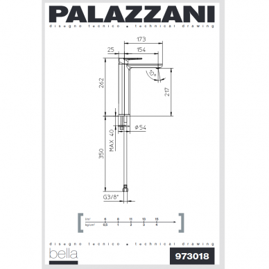 Высокий смеситель для умывальника BELLA, Palazzani 1