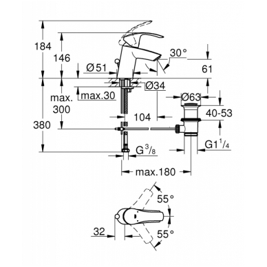 Смеситель для умывальника Grohe Eurosmart S 1