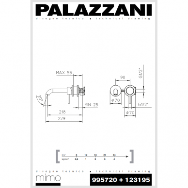 Maišytuvas praustuvui iš sienos DIGIT, Palazzani