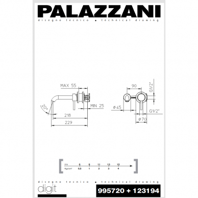 Maišytuvas praustuvui iš sienos MIMO, Palazzani 3