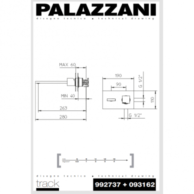 Maišytuvas praustuvui iš sienos TRACK su prailgintu snapu, Palazzani 4