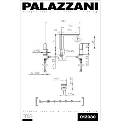 Смеситель для умывальника MIS с нижним клапаном, Palazzani 2