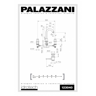 Смеситель для умывальника DIGIT с поворотным изливом, Palazzani 1