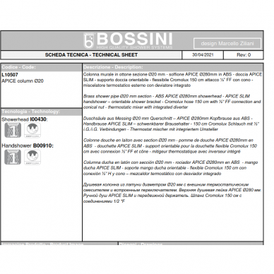 Virštinkinė dušo sistema APICE SLIM, termostatinė, įvairių spalvų, Bossini 7