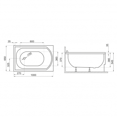 Ванна акриловая маленькая прямоугольная MINI 110x70, Polimat 3