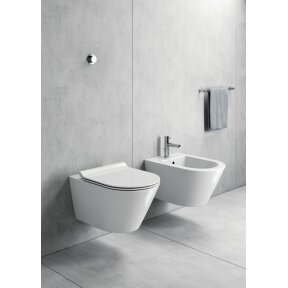 Bebriaunis WC KUBE X 55x36 Swirlflush® Extraglaze®, pakabinamas su Soft Close dangčiu, GSI