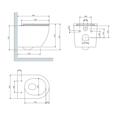 Komplektas sūkurinio WC OTTAWA 49x37 SILENT POWER™ OMNIRES ir rėmo TECE Base 4in1 su baltu klavišu 5