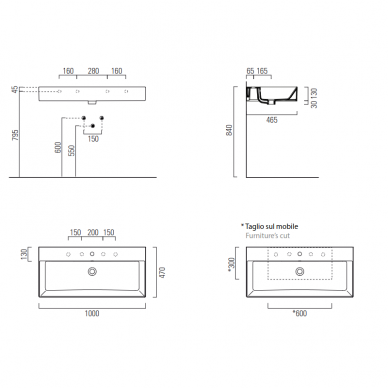 Matinis baldinis praustuvas KUBE X 100x47, GSI  6