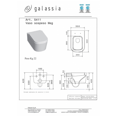 Подвесной унитаз Meg11 и крышка soft close extra slim, Galassia 1