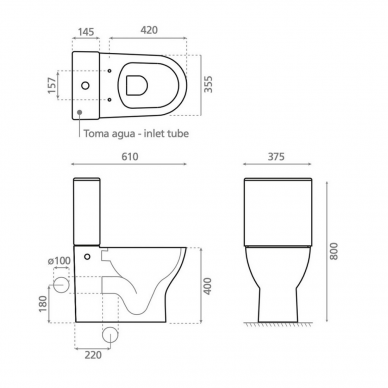 Pastatomas unitazas WC Sidney rimless su plonu Soft Close dangčiu, Bathco