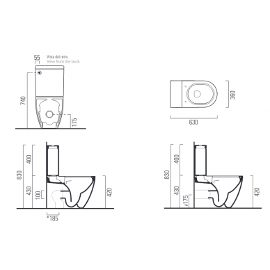 Матовый встраиваемый унитаз PURA Dualglaze® Swirlflush® с крышкой Soft Close, GSI 8