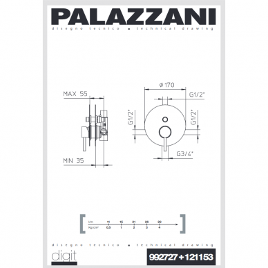 Встраиваемая душевая система Palazzani Digit3 5