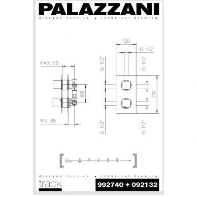 Скрытая душевая система с водопадом TRACK, Palazzani 10