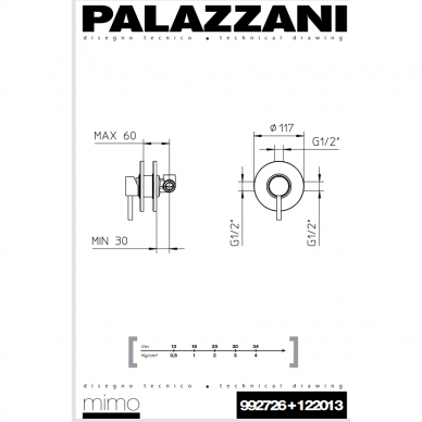 Односторонний смеситель скрытого монтажа MIMO, Palazzani 2