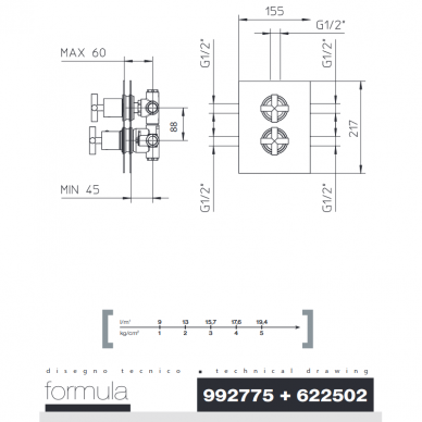 Potinkinis 3-jų eigų termostatinis maišytuvas dušui FORMULA MULTI, Palazzani 2