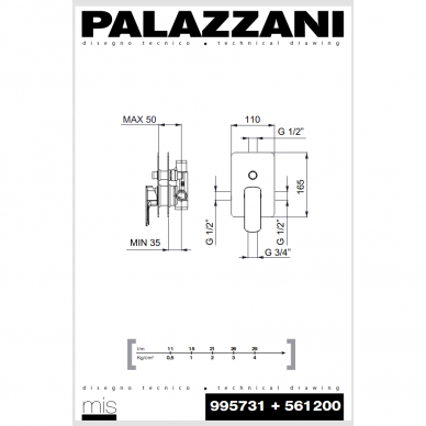 Смеситель скрытого монтажа MIS, 2-тактный, Palazzani 2