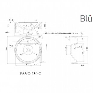 Умывальник PAVO ø43, встраиваемый, каменный массив, Blu