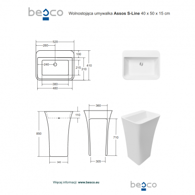 Умывальник ASSOS S-Line, напольный, Besco 4