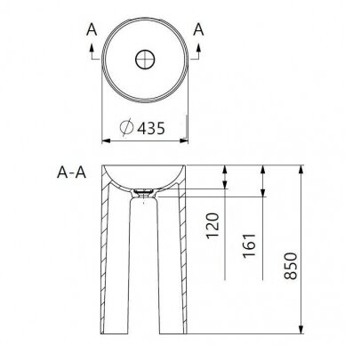 Matinis baltas praustuvas ERGO FSR Ø435, pastatomas ant grindų, BLU 2