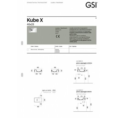Подвесной умывальник Kube X 40, GSI 3