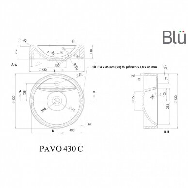 Умывальник PAVO ø43, встраиваемый, каменный массив, Blu 1