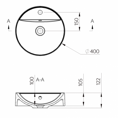 Умывальник PAVO Slim Round ø40, встраиваемый, каменная масса, Blu 2