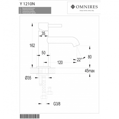 Смеситель для умывальника Y, графит, Omnires 3