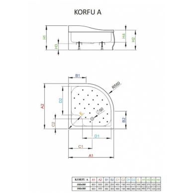 Pusapvalis dušo padėklas Korfu A, Radaway 1