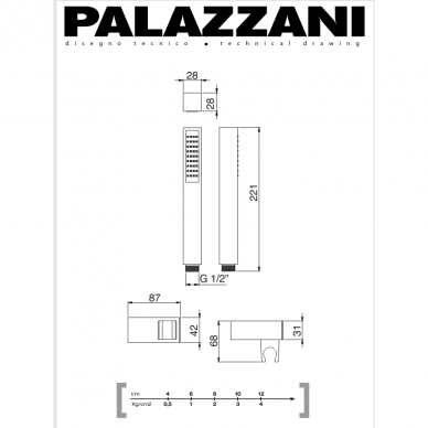 Rankinis dušiukas su laikikliu bei žarna QUBE STICK, Palazzani