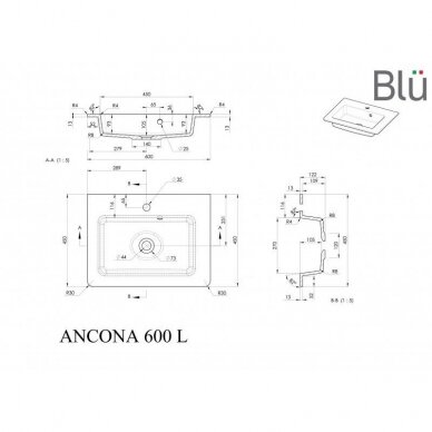 Spintelė su akmens masės praustuvu ANCONA, BLU 3