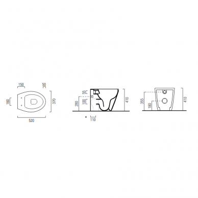 Pastatomas WC MODO 55x36 Swirlflush® Extraglaze® su dangčiu, GSI 8