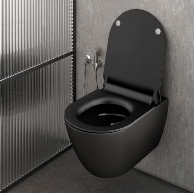 Juodas bebriaunis WC PURA Color 55x36 Swirlflush® Dualglaze® su Soft Close dangčiu, GSI 4