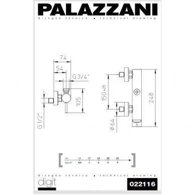 Virštinkinis maišytuvas dušui MIMO / IDROTECH 2 / DIGIT, Palazzani 1