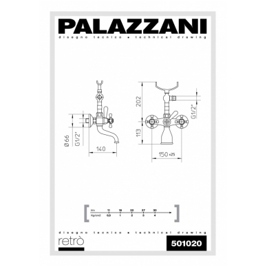 Настенный смеситель с душем для ванны Retro, Palazzani 1