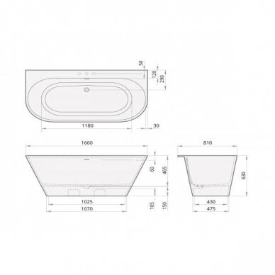 Vonia DECO WALL Graphite 166x81, akmens masė, PAA 1