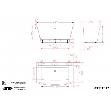 Ванна PAA STEP 170x89, каменная масса 2