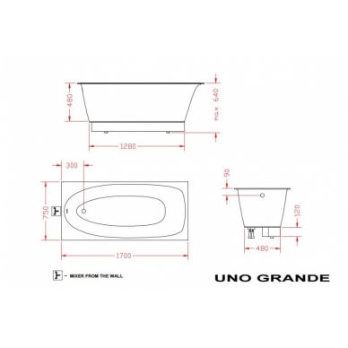 Vonia PAA UNO GRANDE 170x75, akmens masės 2