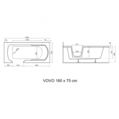 Vonia su durimis kairėje pusėje VOVO 160x75, Polimat 8