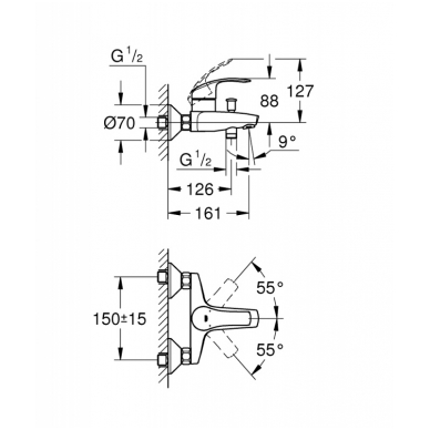 Смеситель для ванны Grohe Eurosmart 1